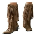 thumbnail image 1 of Mepaouo Cowboy Cowgirl Boots for Women Suede Pointed Toe Chelsea Tassels Western Knee High Boots, 1 of 6