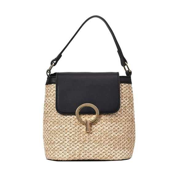 Mepaouo Cross Body Handbags for Women Straw Woven Beach Shoulder Bag 2025 Summer Handmade Purses(Black)