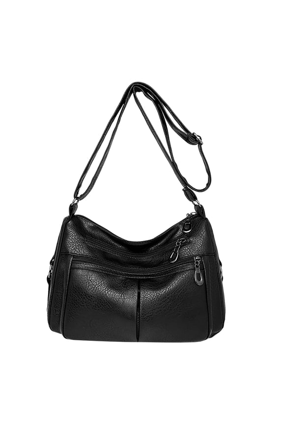 Crossbody Bags for Women Leather Purses Handbags Pocketbooks Multi Pocket Shoulder Satchel(Black)