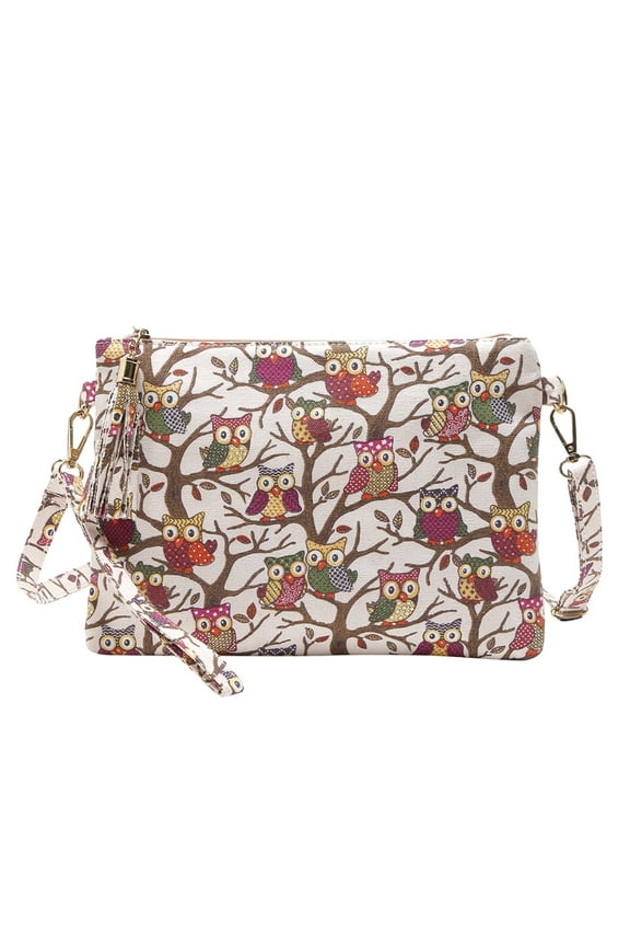 Crossbody Purses for Women Lightweight Small Owl Canvas Shoulder Handbag Cell Phone Pouch(Beige)