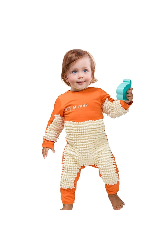 Cute Baby Mop Onesie Funny Long Sleeve Romper Newborn Infant Crawling Footies Cleaning Mop Jumpsuit 0-6M