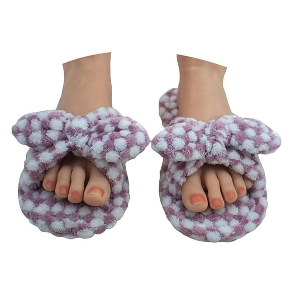 Mepaouo Cute Bow House Slippers for Women Open Toe Warm Plush Fuzzy Slippers Indoor Fashion Slides