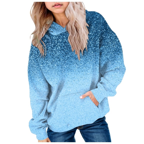 Mepaouo Cute Hoodies for Teen Girls Preppy Hooded Sweatshirts Oversized Gradient Long Sleeve Shirts Blue 120