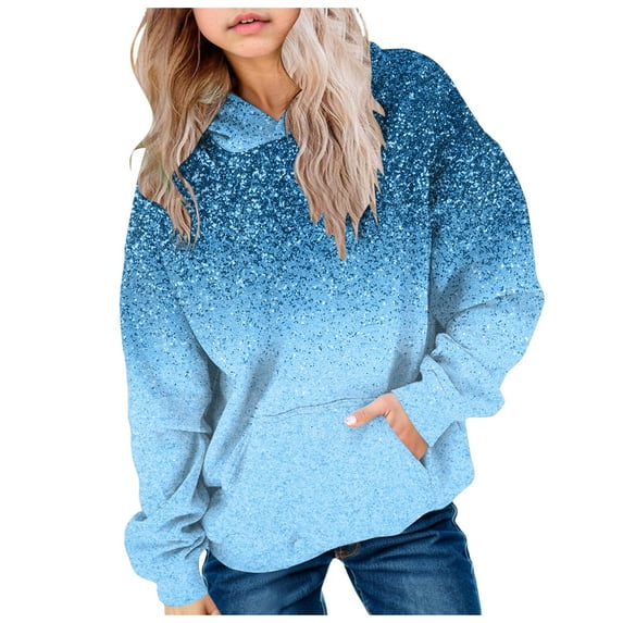Mepaouo Cute Hoodies for Teen Girls Preppy Hooded Sweatshirts Oversized Gradient Long Sleeve Shirts Blue 150