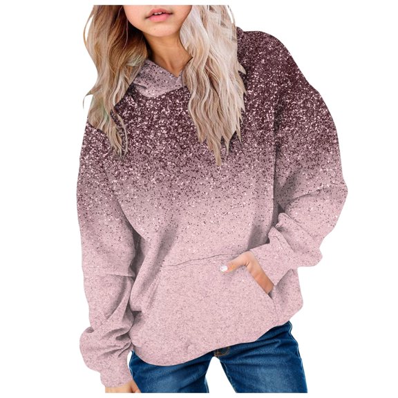 Mepaouo Cute Hoodies for Teen Girls Preppy Hooded Sweatshirts Oversized Gradient Long Sleeve Shirts Pink 140