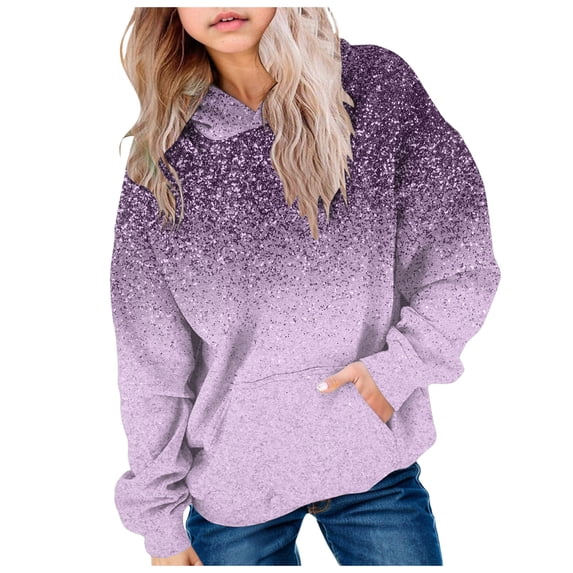 Mepaouo Cute Hoodies for Teen Girls Preppy Hooded Sweatshirts Oversized Gradient Long Sleeve Shirts Purple 150