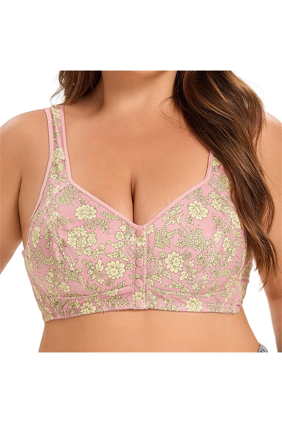Daisy Bras for Women No Underwire Front Closure Senior Wireless Snap Closing Bra(Pink,AA)
