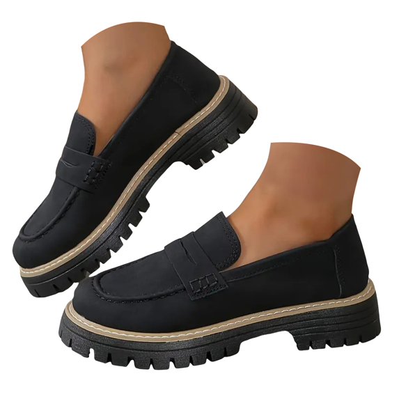 Mepaouo Dress Loafers for Women Leather Platform Mary Janes Shoes Casual Formal Work Shoes(Black,8.5)