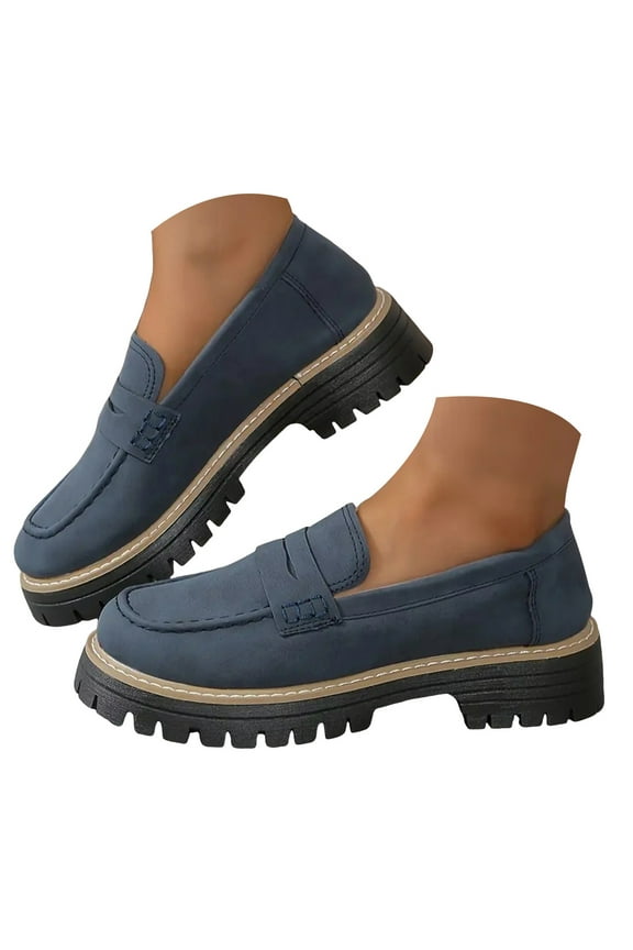 Dress Loafers for Women Leather Platform Mary Janes Shoes Casual Formal Work Shoes(Blue,11)