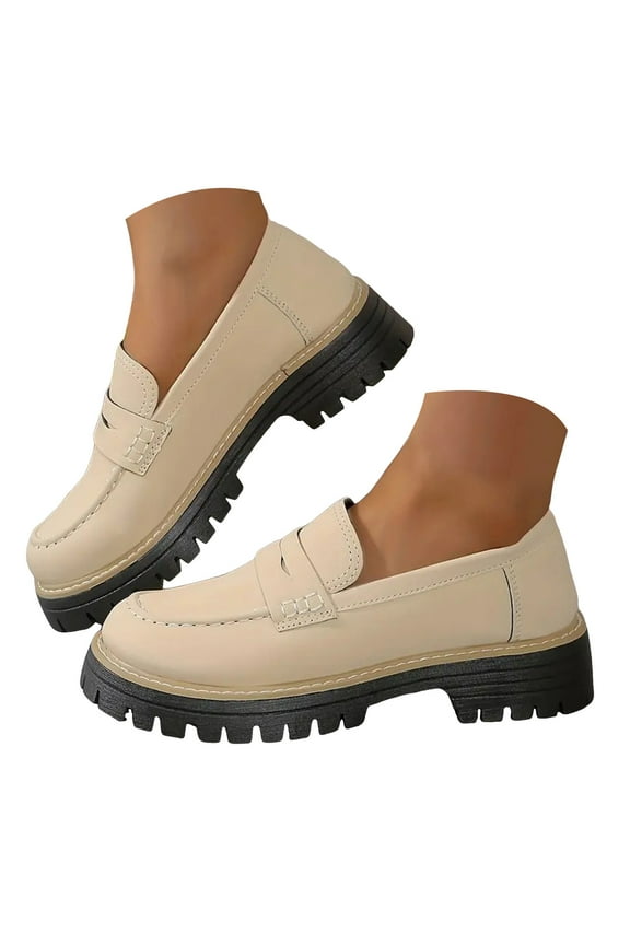 Dress Loafers for Women Leather Platform Mary Janes Shoes Casual Formal Work Shoes(White,8.5)