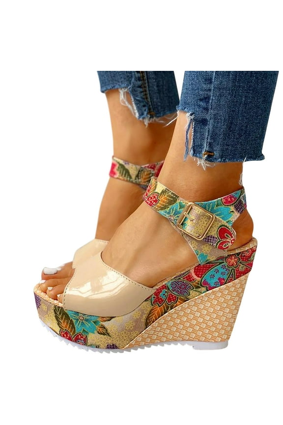 Espadrille Dressy Wedge Sandals Women's Platform Sandal Casual Summer High Heels Beige Size 6.5