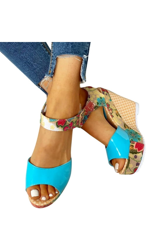 Espadrille Dressy Wedge Sandals Women's Platform Sandal Casual Summer High Heels Blue Size 6.5