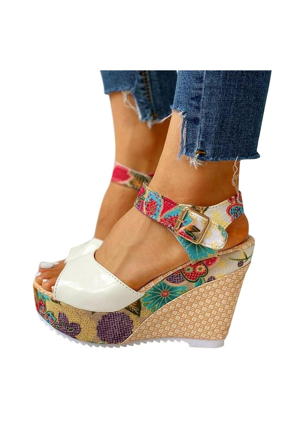 Espadrille Dressy Wedge Sandals Women's Platform Sandal Casual Summer High Heels White Size 8