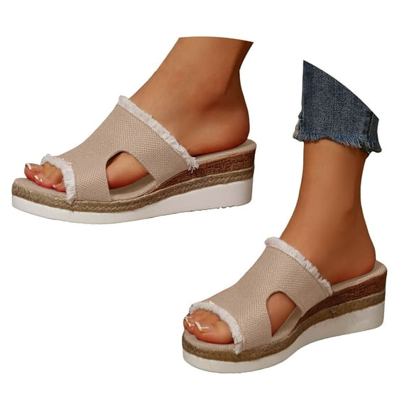 Mepaouo Espadrilles Wedge Sandals for Women Open Toe Platform Slide Sandal Casual Summer Beach Shoes