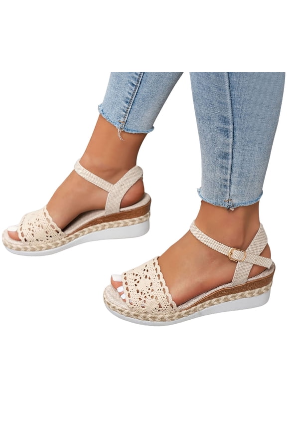 Espadrilles Wedge Sandals for Women Open Toe Summer Dressy Sandals with Adjustable Ankle Strap