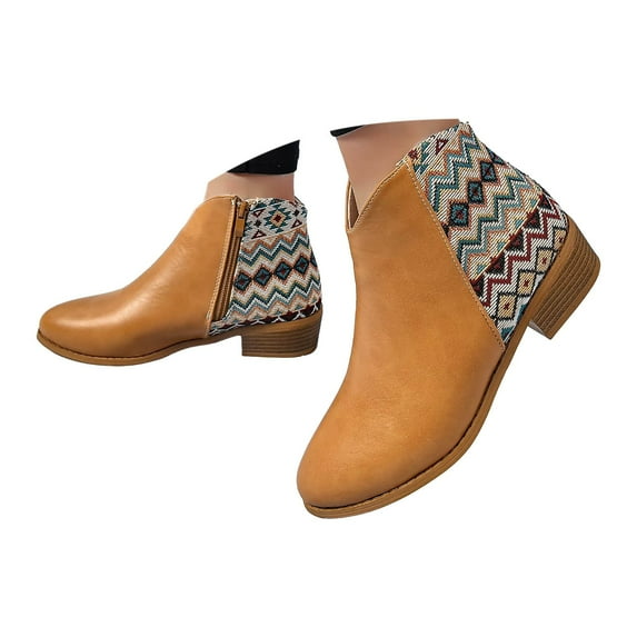 Mepaouo Fashion Ankle Boots for Women Waterproof Zipper Heel Walking Work Booties(Yellow,6.5)