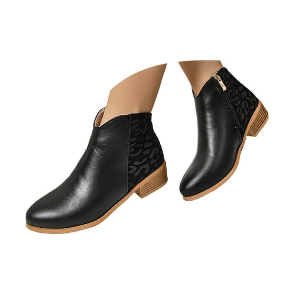 Mepaouo Fashion Ankle Boots for Women Waterproof Zipper Heel Walking Work Booties(Black,6)