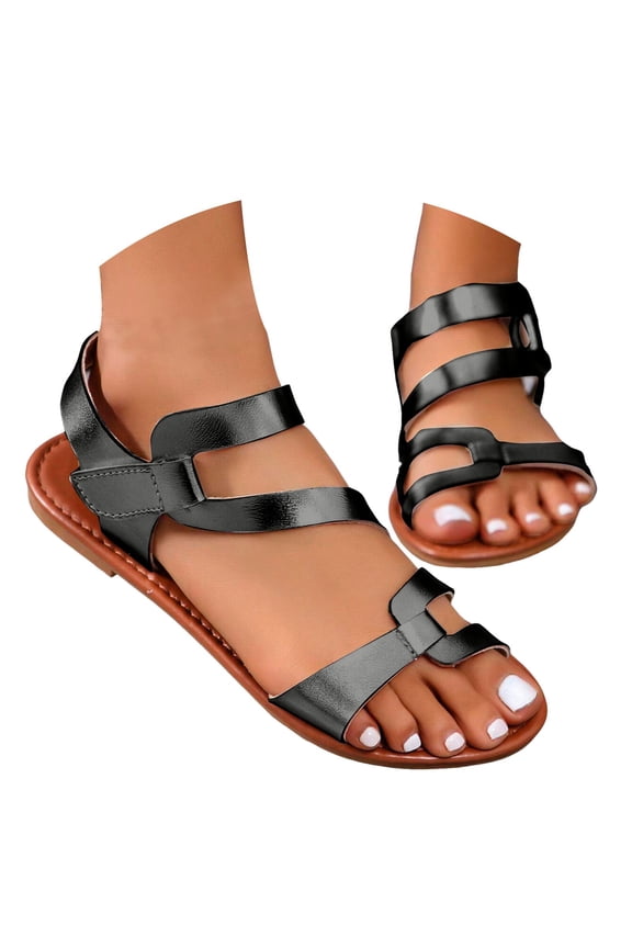 Fashion Flat Sandals for Women Leather Non Slip Casual Walking Shoes Orthotic Footbed Sandal
