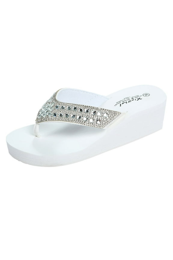Fashion Flip Flops Jeweled Glitter Flat Footbed Sandal Quick Drying Anti-skidding Beach Sandals