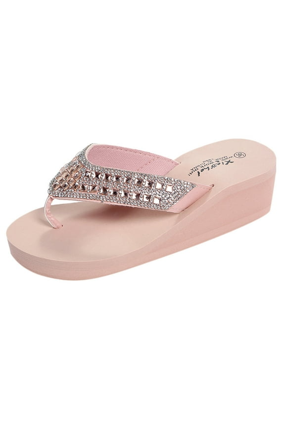 Fashion Flip Flops Jeweled Glitter Flat Footbed Sandal Quick Drying Anti-skidding Beach Sandals