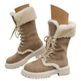 thumbnail image 1 of Mepaouo Fashion Platform Mid Calf Boots for Women Lace up Fleeced Winter Warm Outdoor Shoes(Brown,9), 1 of 8