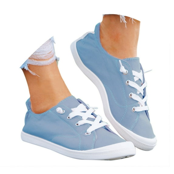 Mepaouo Fashion Sneakers for Women Memory Foam Lightweight Walking Slip on Canvas Shoes(Light Blue,8)