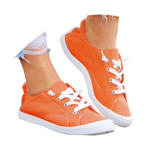 Mepaouo Fashion Sneakers for Women Memory Foam Lightweight Walking Slip on Canvas Shoes(Orange,8)