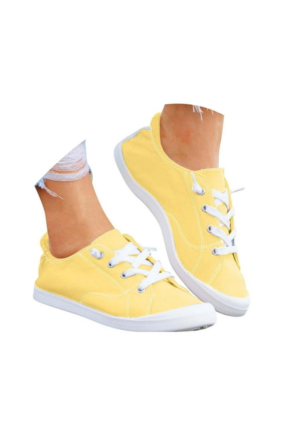 Fashion Sneakers for Women Memory Foam Lightweight Walking Slip on Canvas Shoes(Yellow,8.5)