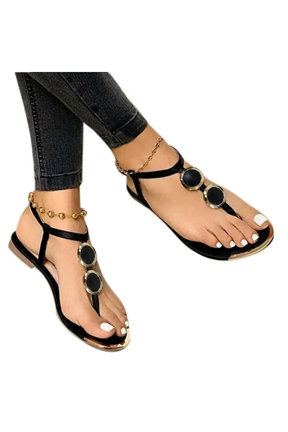 Flat Sandals for Women Dressy Summer Dress Thong Flip Flops Ankle Strap Beach Walking Shoes