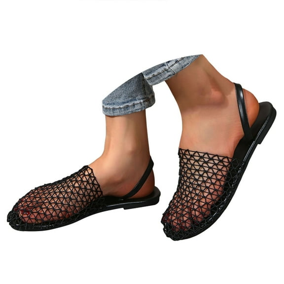 Mepaouo Flat Sandals for Women Slip on Mesh Flats Round Toe Summer Walking Slides Mules Shoes Black 6.5