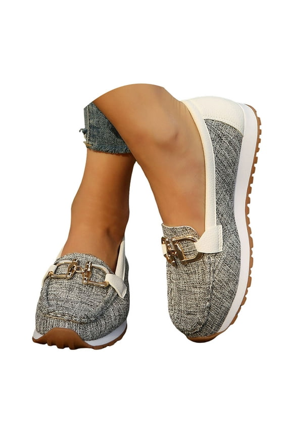 Flats Shoes Women Slip on Loafers Comfortable Canvas Walking Boat Dress Shoes with Metal Chain