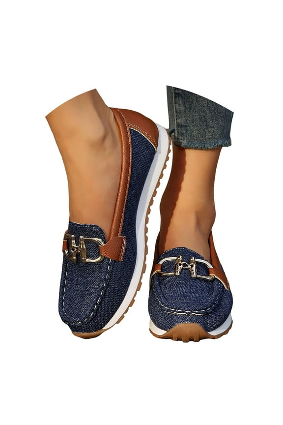 Flats Shoes Women Slip on Loafers Comfortable Canvas Walking Boat Dress Shoes with Metal Chain
