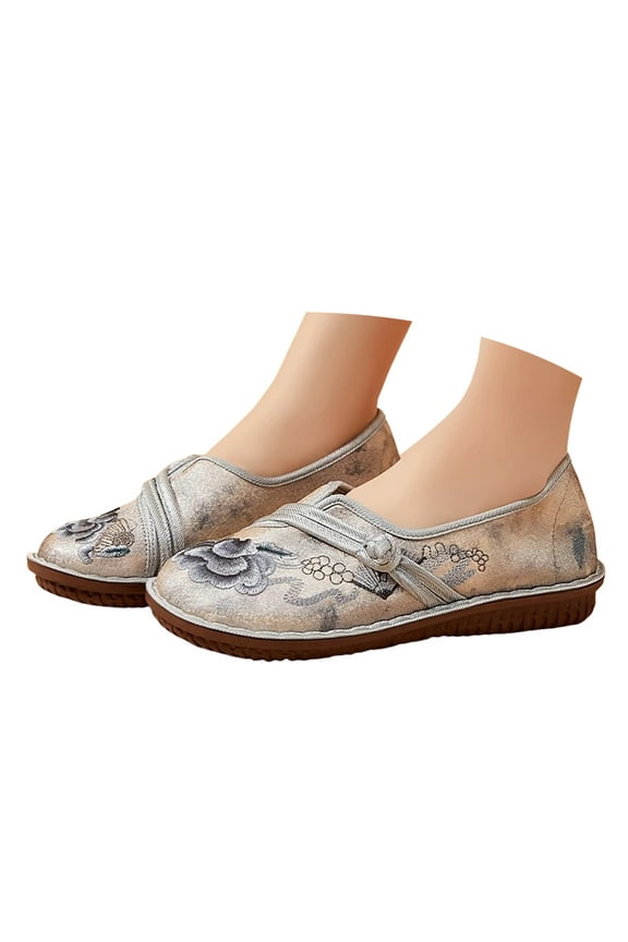 Flats for Women Comfort Satins Ballet Flat Loafer Shoes Embroidered Slip on Dressy Mary Jane