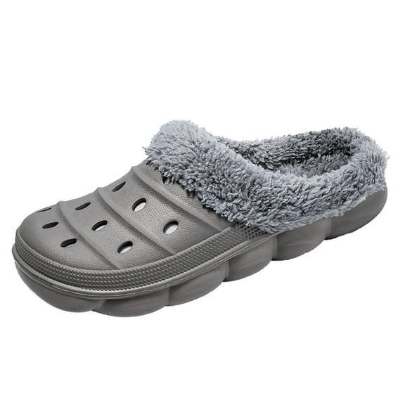 Mepaouo Fleece Lined Clogs for Women Men Winter Slip on House Slippers Indoor Outdoor Slipper(Grey,10.5)