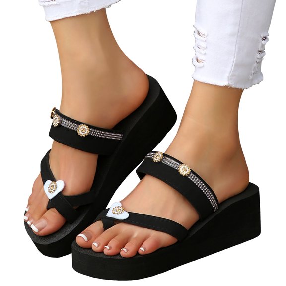Mepaouo Flip Flops for Women Platform Wedge Beach Thong Sandals Toe Ring Summer Slip on Slides Gold 6.5