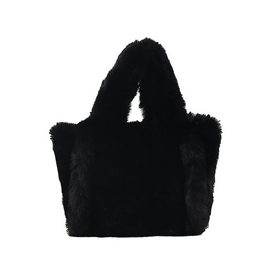 Mepaouo Fluffy Tote Bag for Women Mini Fuzzy Plush Furry Purse Stylish Shoulder Satchel Handbag(Black)