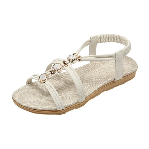 Mepaouo Footbed Sandals Womens Rhinestone Elastic Band Open Toe Flatform Sandals Wterproof Beach Sandals