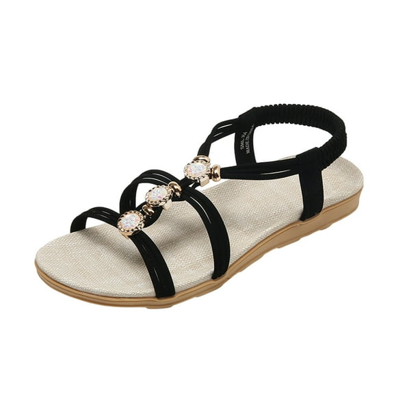 Mepaouo Footbed Sandals Womens Rhinestone Elastic Band Open Toe Flatform Sandals Wterproof Beach Sandals
