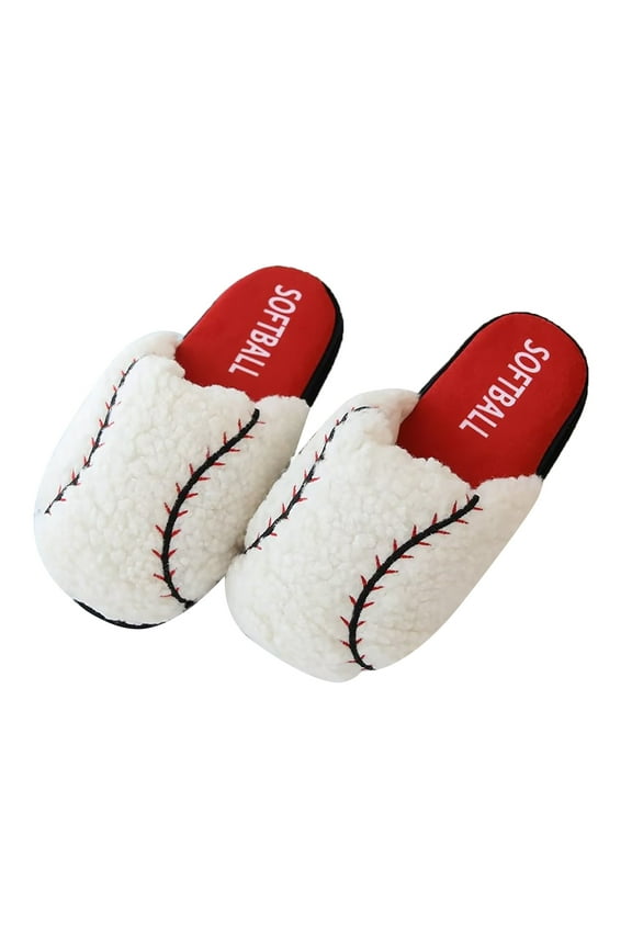 Fuzzy House Slippers for Men Balls Sports Winter Slippers Fleece Lined Bedroom Slip on Slippers
