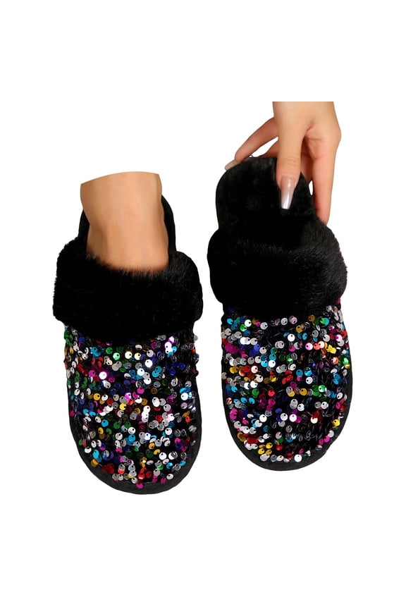 Fuzzy House Slippers for Women Memory Foam Bedroom Slippers Non-Slip Fuzzy Slippers