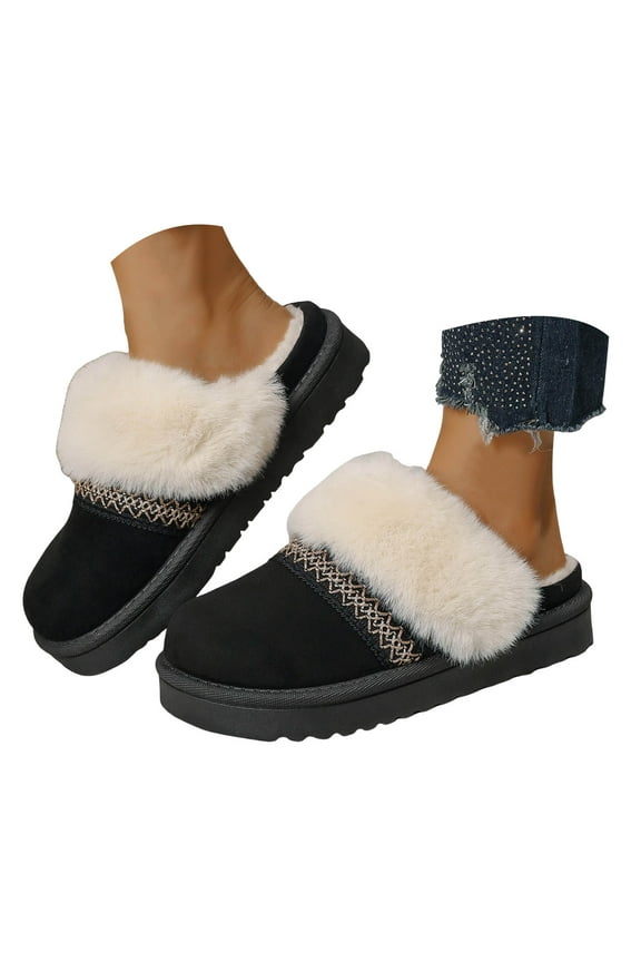 Fuzzy House Slippers for Women Memory Foam Suede Mules Mini Boots Winter Snow Slip on Shoes