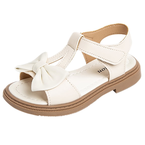 Mepaouo Girl Sandals Bowknot T-strap Open Toe Summer Outdoor Flats Flower Dress Shoes for Little Big Kid