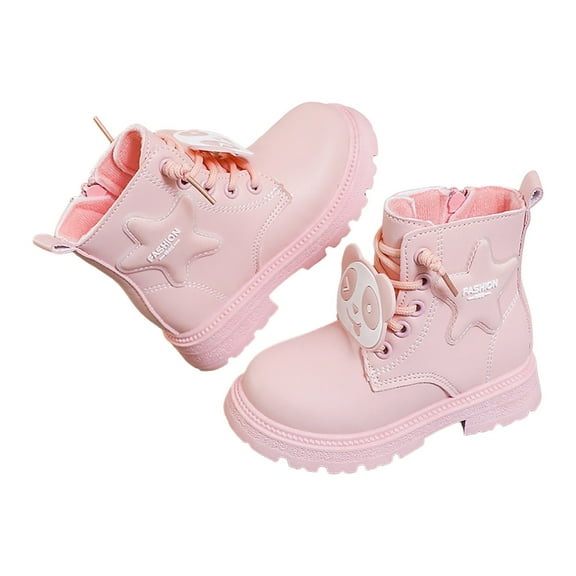 Mepaouo Girls Ankle Boots Cute Waterproof Lace up Combat Dress Boots Kids Winter Outdoor Shoes(Pink,23)