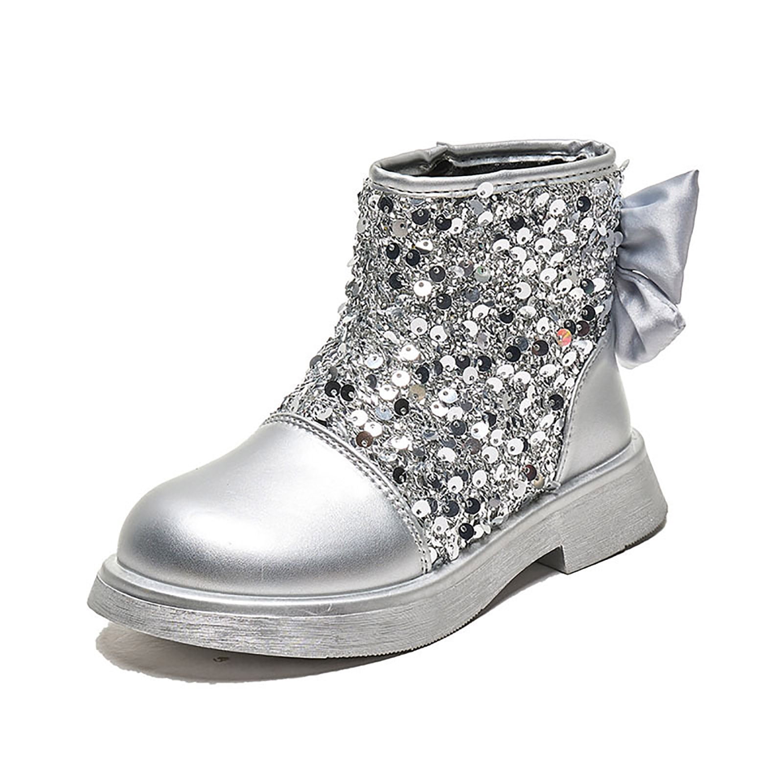 Mepaouo Girls Bow Ankle Boots Sequin Glitter Slip on Dress 
