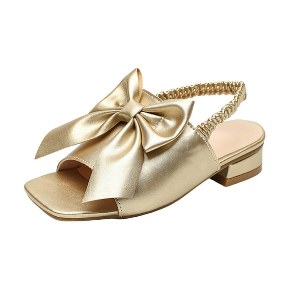 Mepaouo Girls Bow Sandals Square Open Toe Slingback Dress Shoes Elastic Strap Low Heel Toddler Pumps