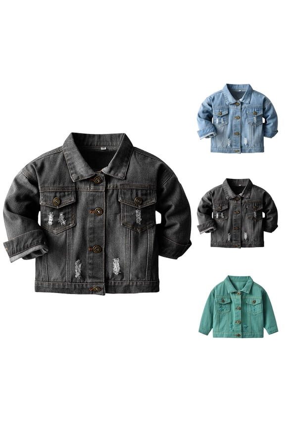 Girls Boys Jean Jacket Toddler Ripped Denim Outerwear Kids Casual Cowboy Coat Top Black 5-6Year