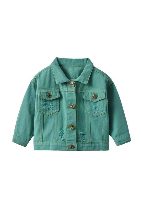 Girls Boys Jean Jacket Toddler Ripped Denim Outerwear Kids Casual Cowboy Coat Top Green 6-12Month