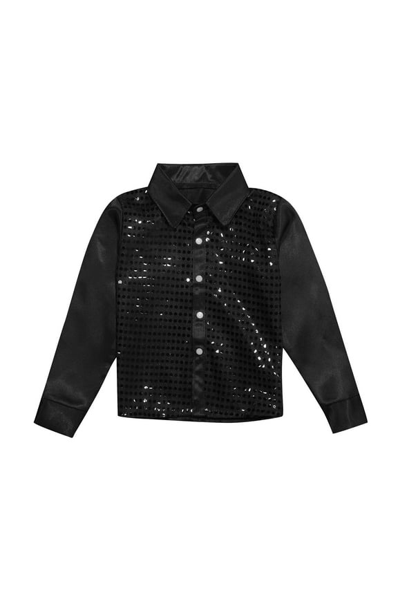 Girls Boys Sequin Shirts Birthday Party Carnival Rave Disco Dance Coat Clothes 3-14 Years