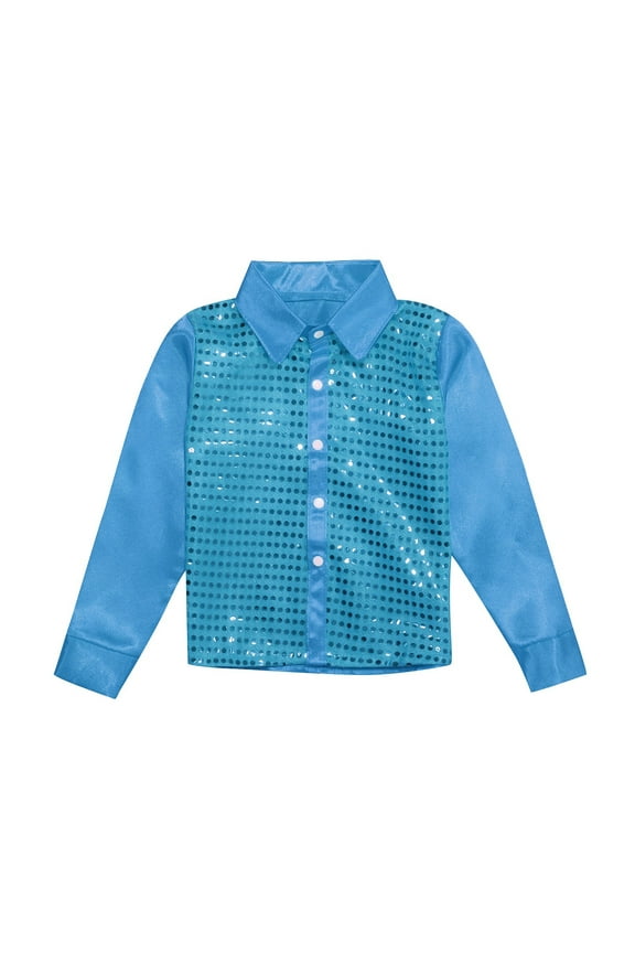 Girls Boys Sequin Shirts Birthday Party Carnival Rave Disco Dance Coat Clothes 3-14 Years