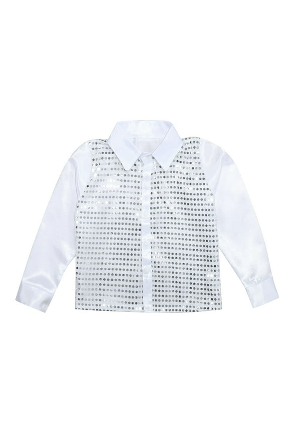 Girls Boys Sequin Shirts Birthday Party Carnival Rave Disco Dance Coat Clothes 3-14 Years